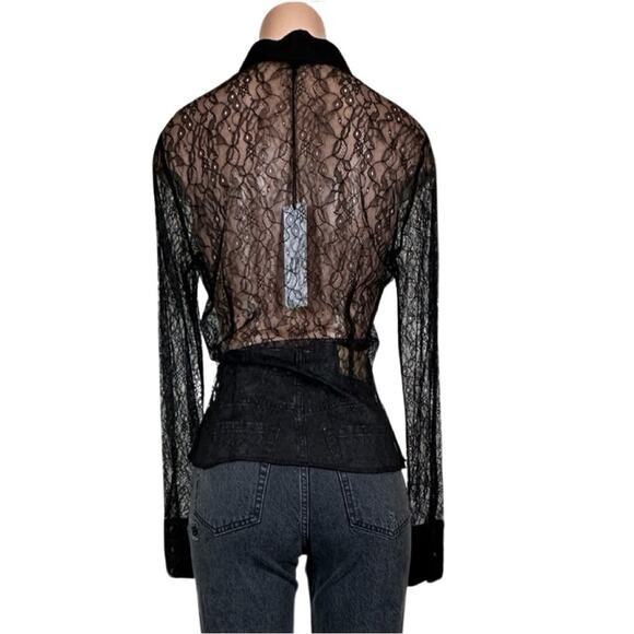 LAQUAN SMITH Lace Button Down Shirt SZ L $495 - Picture 9 of 16